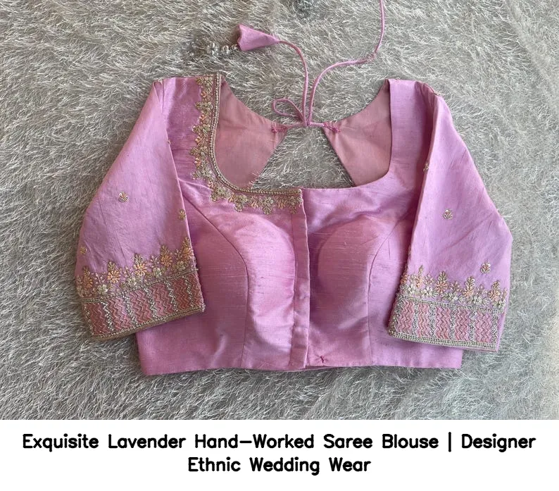 Exquisite Lavender Hand-Worked Saree Blouse | Designer Ethnic Wedding Wear 8