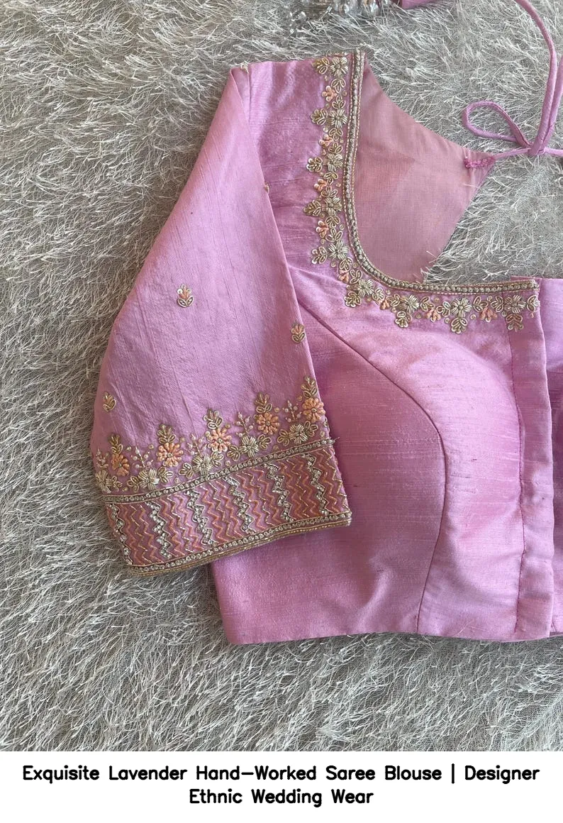 Exquisite Lavender Hand-Worked Saree Blouse | Designer Ethnic Wedding Wear 9