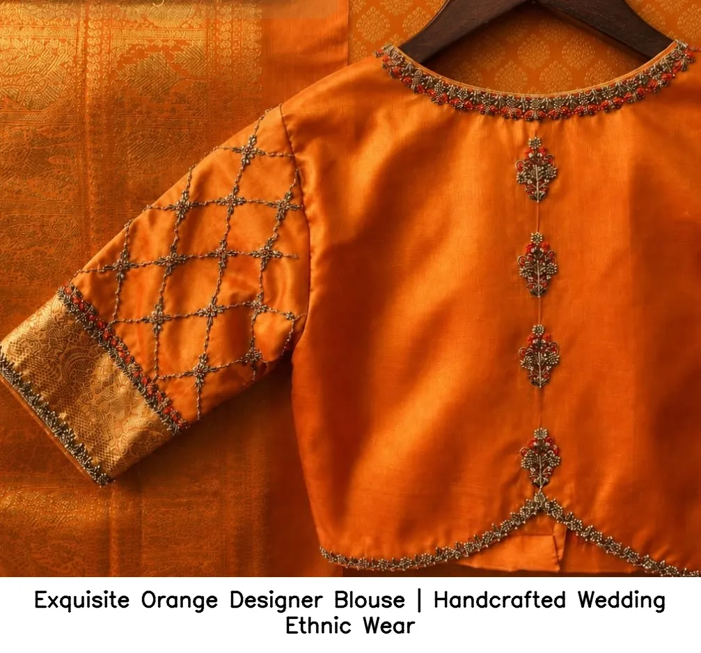 Exquisite Orange Designer Blouse | Handcrafted Wedding Ethnic Wear 2
