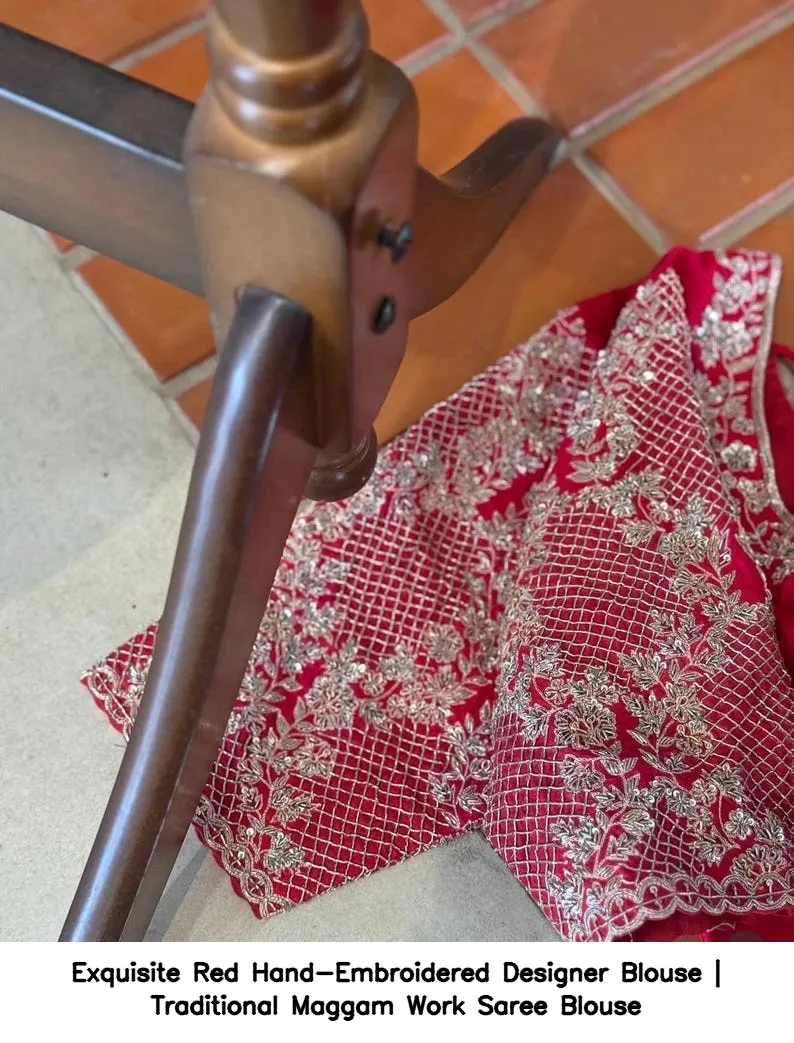 Exquisite Red Hand-Embroidered Designer Blouse | Traditional Maggam Work Saree Blouse 3