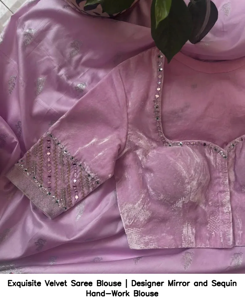 Exquisite Velvet Saree Blouse | Designer Mirror and Sequin Hand-Work Blouse