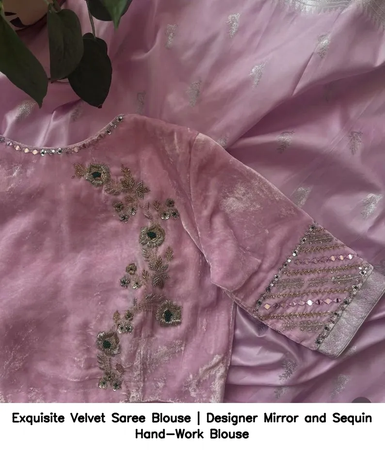 Exquisite Velvet Saree Blouse | Designer Mirror and Sequin Hand-Work Blouse 10