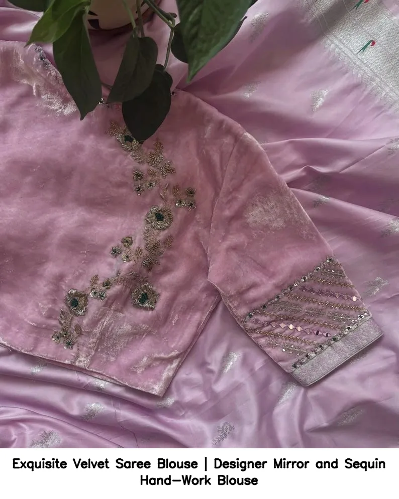 Exquisite Velvet Saree Blouse | Designer Mirror and Sequin Hand-Work Blouse 3