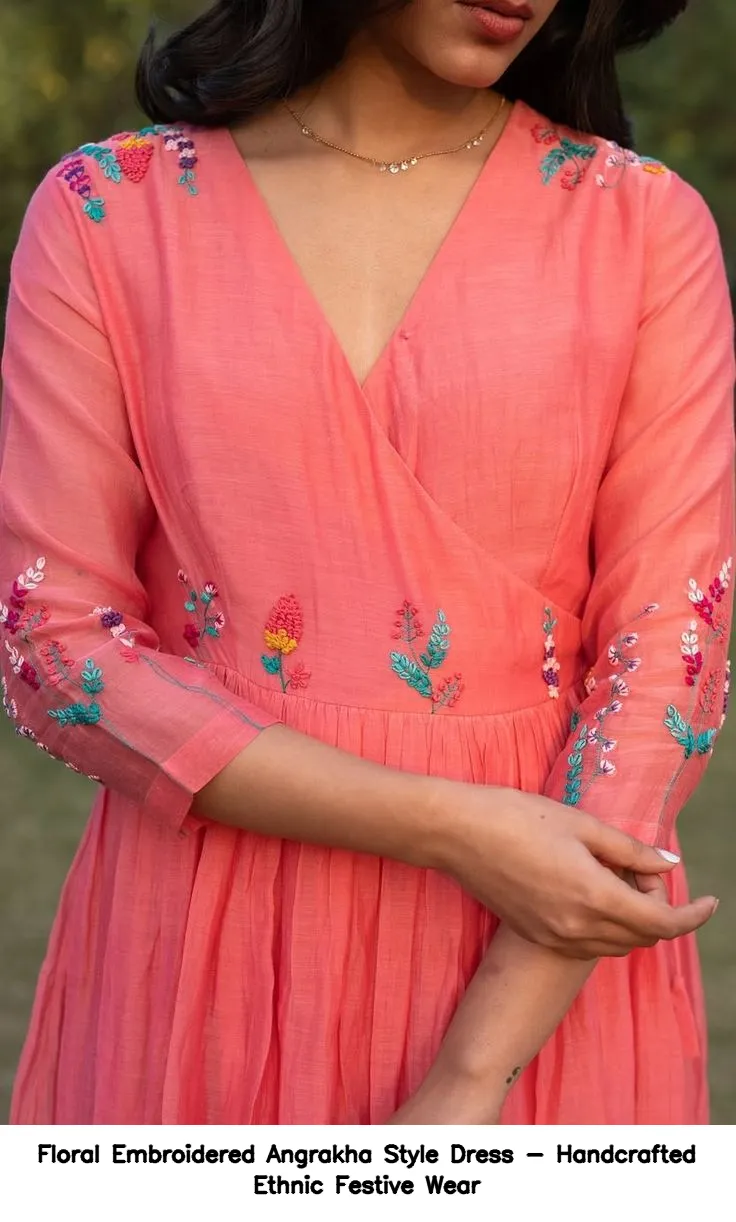 Floral Embroidered Angrakha Style Dress