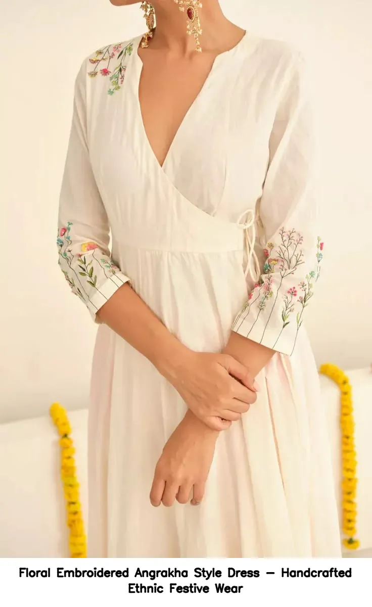 Floral Embroidered Angrakha Style Dress - Handcrafted Ethnic Festive Wear 2