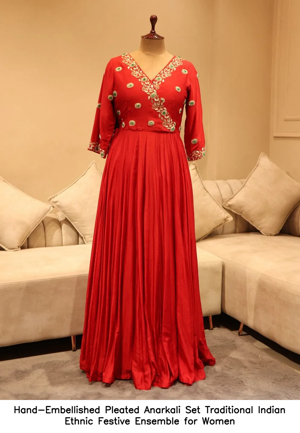 Hand-Embellished Pleated Anarkali Set – Traditional Indian Ethnic Festive Ensemble for Women