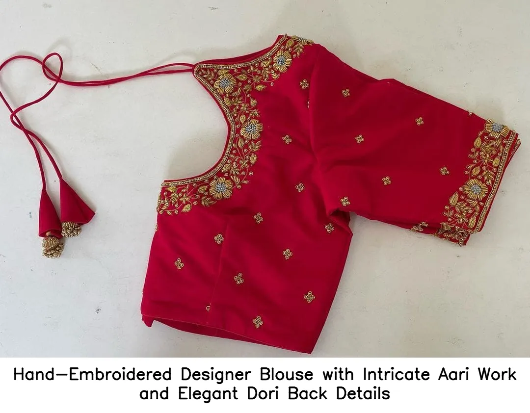 Hand-Embroidered Designer Blouse with Intricate Aari Work and Elegant Dori Back Details