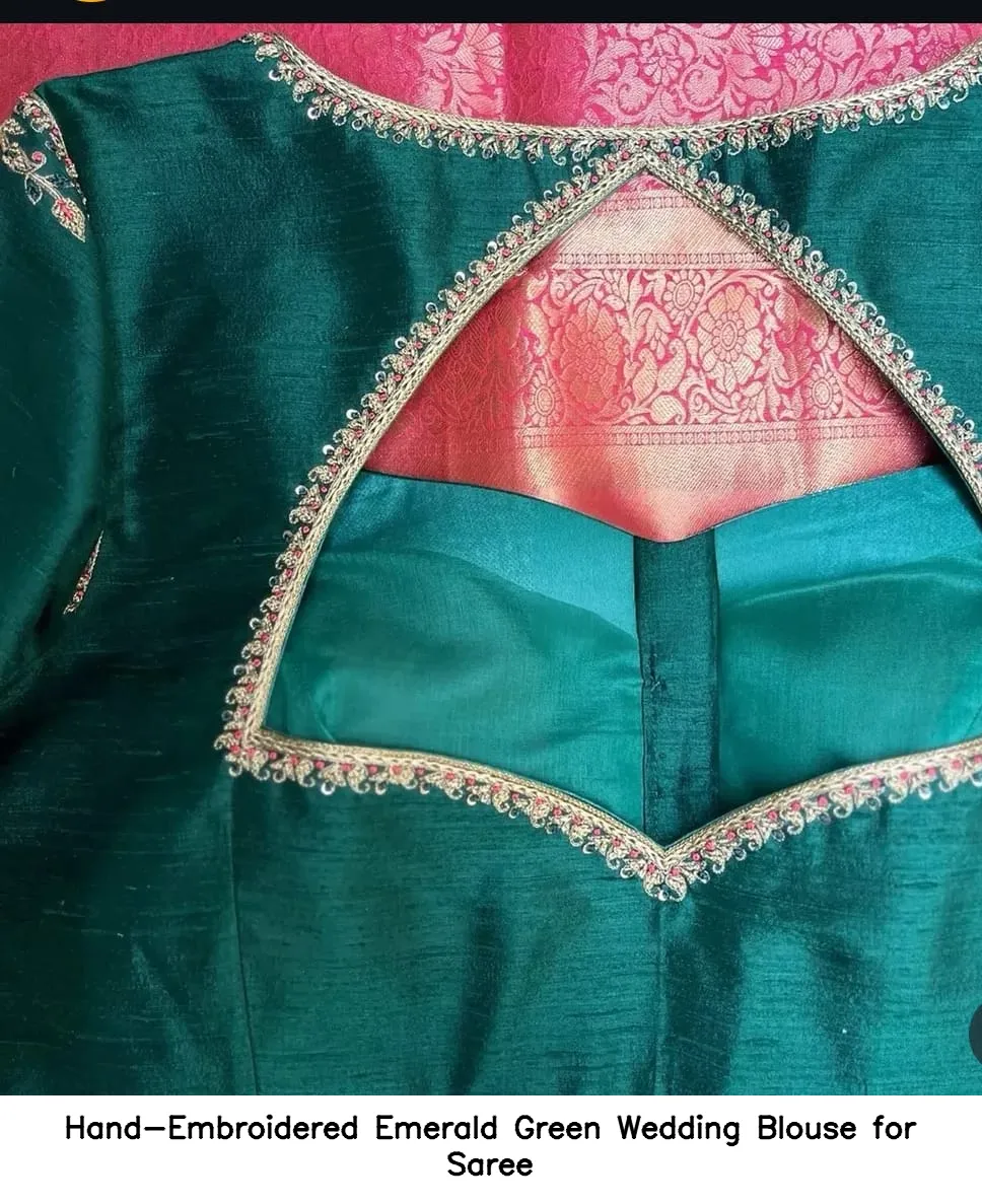 Hand-Embroidered Emerald Green Wedding Blouse for Saree 2