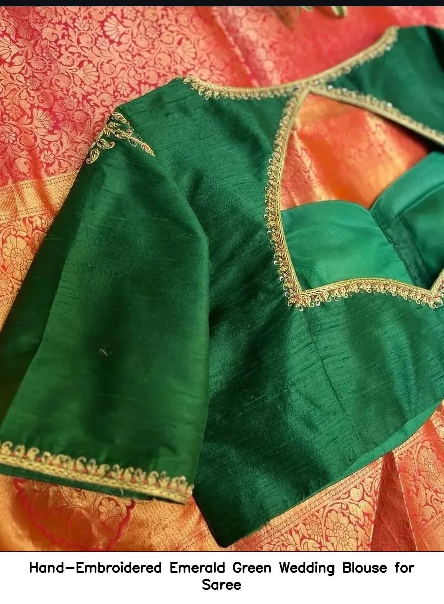 Hand-Embroidered Emerald Green Wedding Blouse for Saree 3