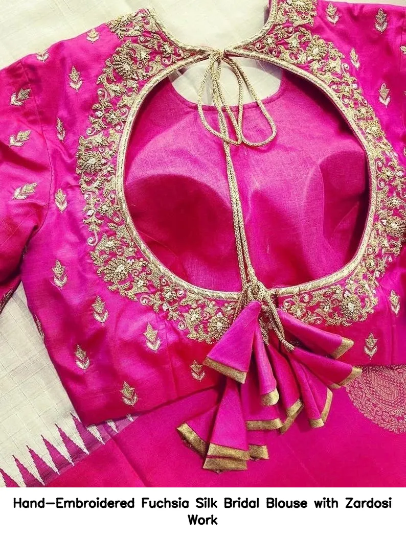Hand-Embroidered Fuchsia Silk Bridal Blouse with Zardosi Work 2