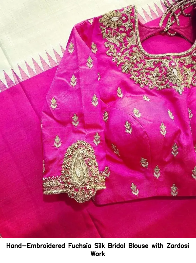 Hand-Embroidered Fuchsia Silk Bridal Blouse with Zardosi Work 5