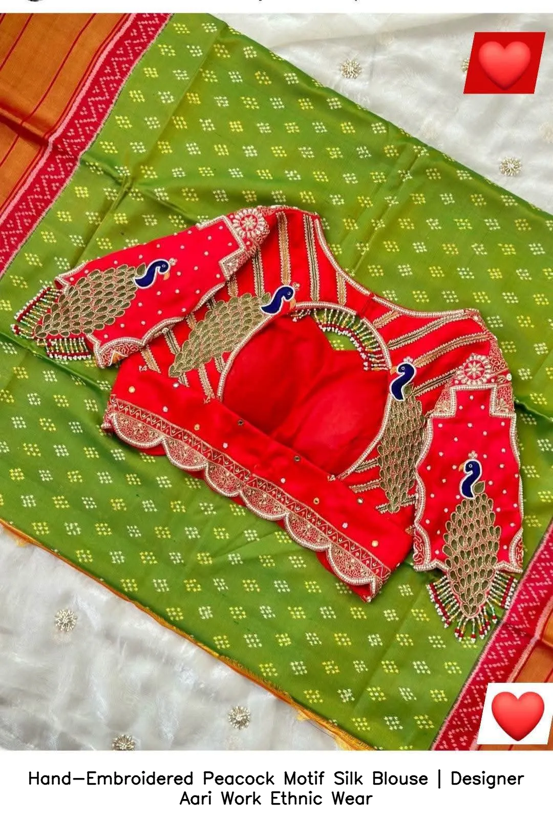 Hand-Embroidered Peacock Motif Silk Blouse | Designer Aari Work Ethnic Wear