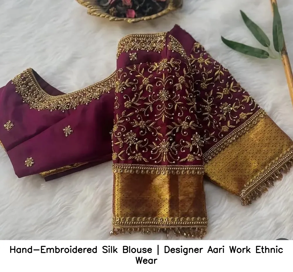 Hand-Embroidered Silk Blouse | Designer Aari Work Ethnic Wear