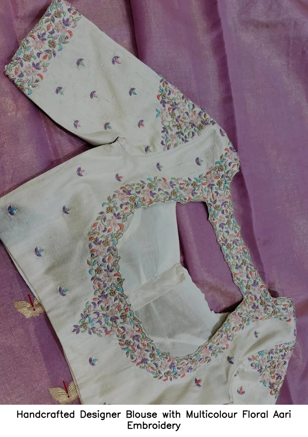 Handcrafted Designer Blouse with Multicolour Floral Aari Embroidery 1