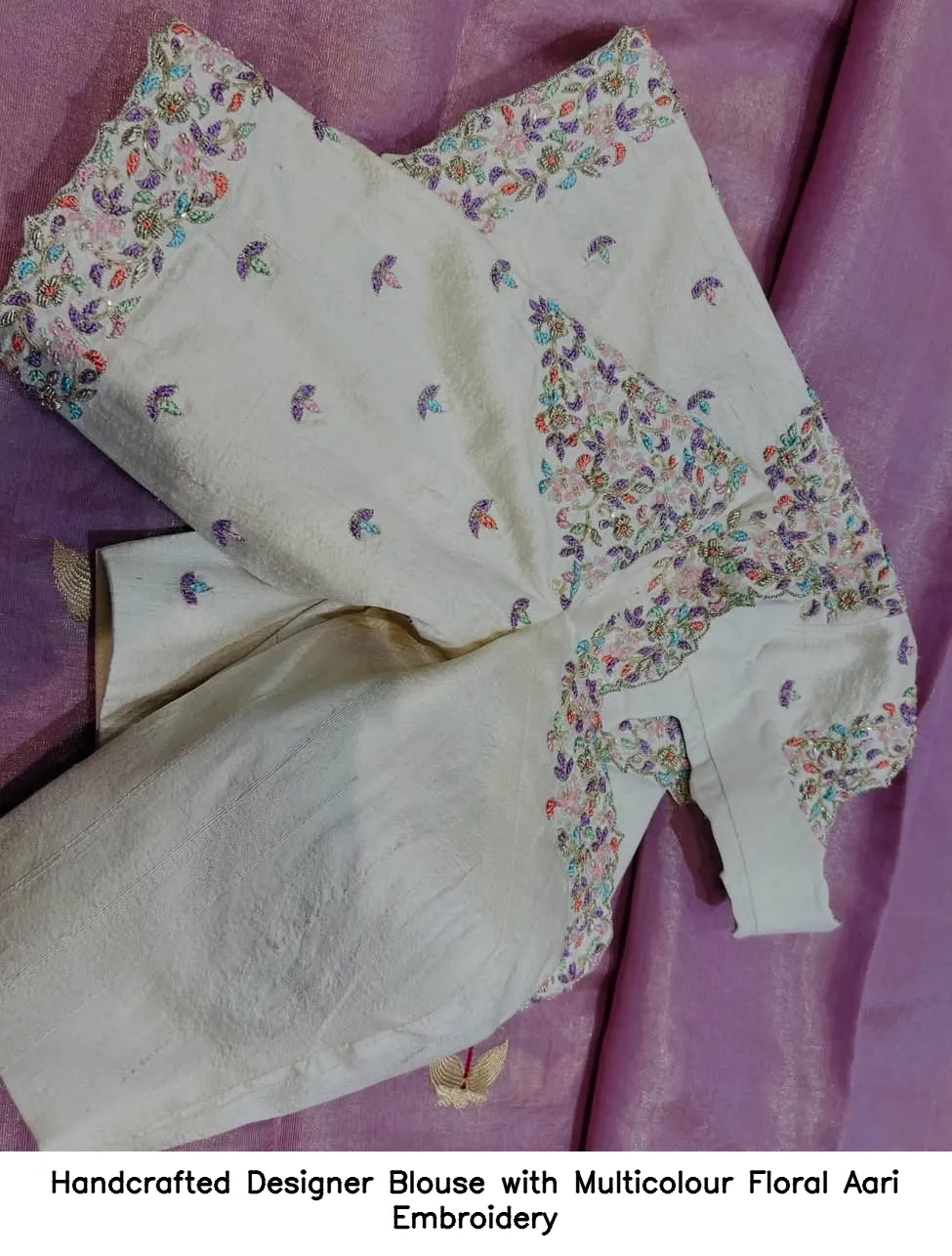Handcrafted Designer Blouse with Multicolour Floral Aari Embroidery 2