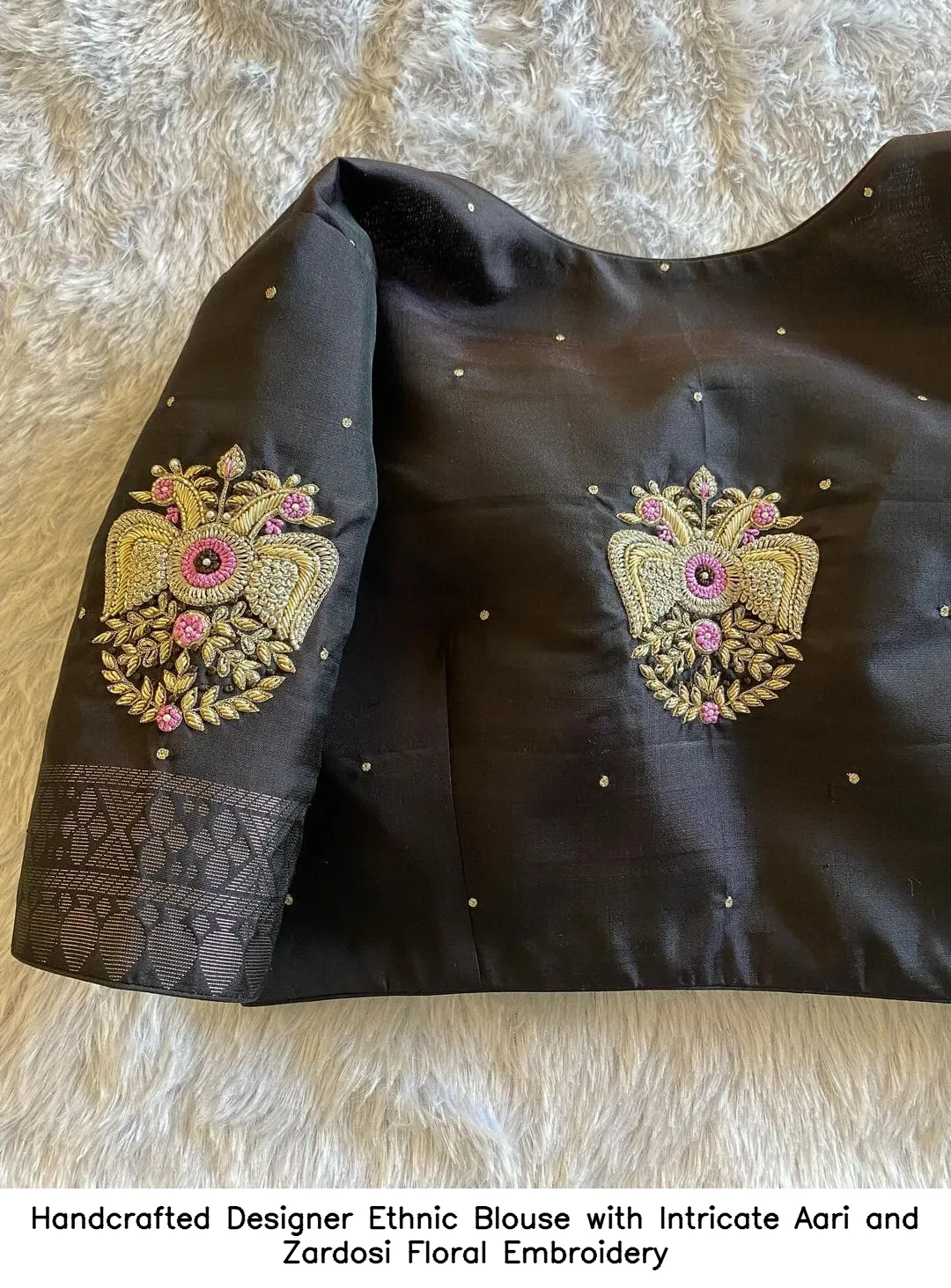 Handcrafted Designer Ethnic Blouse with Intricate Aari and Zardosi Floral Embroidery