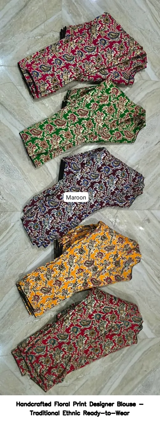 Handcrafted Floral Print Designer Blouse - Traditional Ethnic Ready-to-Wear