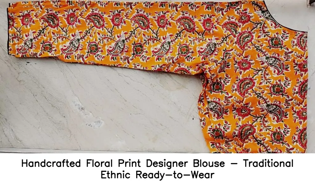 Handcrafted Floral Print Designer Blouse - Traditional Ethnic Ready-to-Wear 8