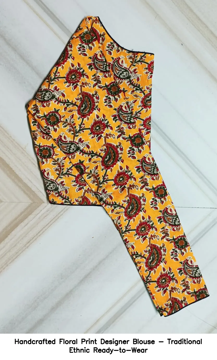 Handcrafted Floral Print Designer Blouse - Traditional Ethnic Ready-to-Wear 9