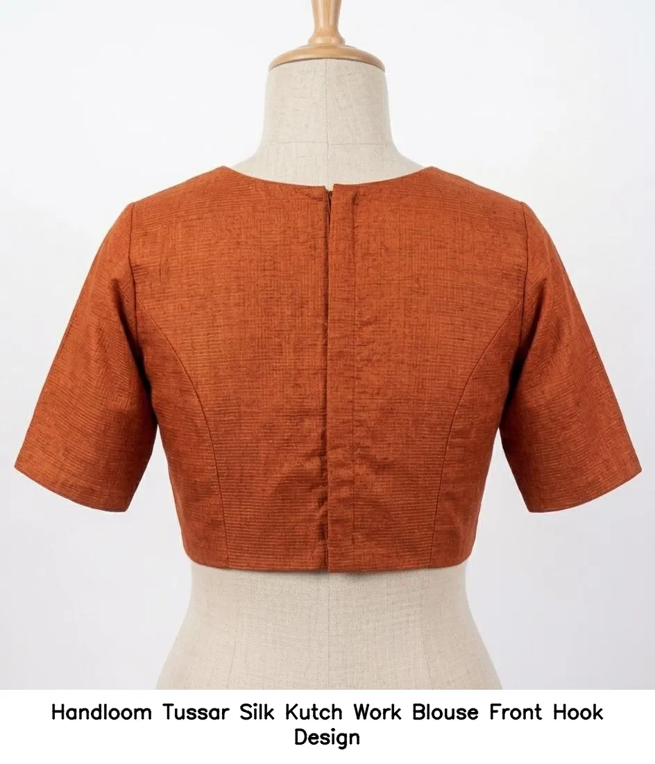 Handloom Tussar Silk Kutch Work Blouse Front Hook Design