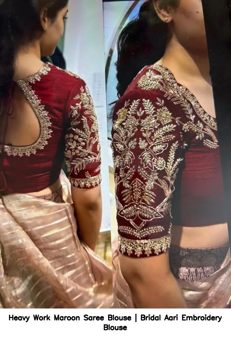 Heavy Work Maroon Saree Blouse | Bridal Aari Embroidery Blouse