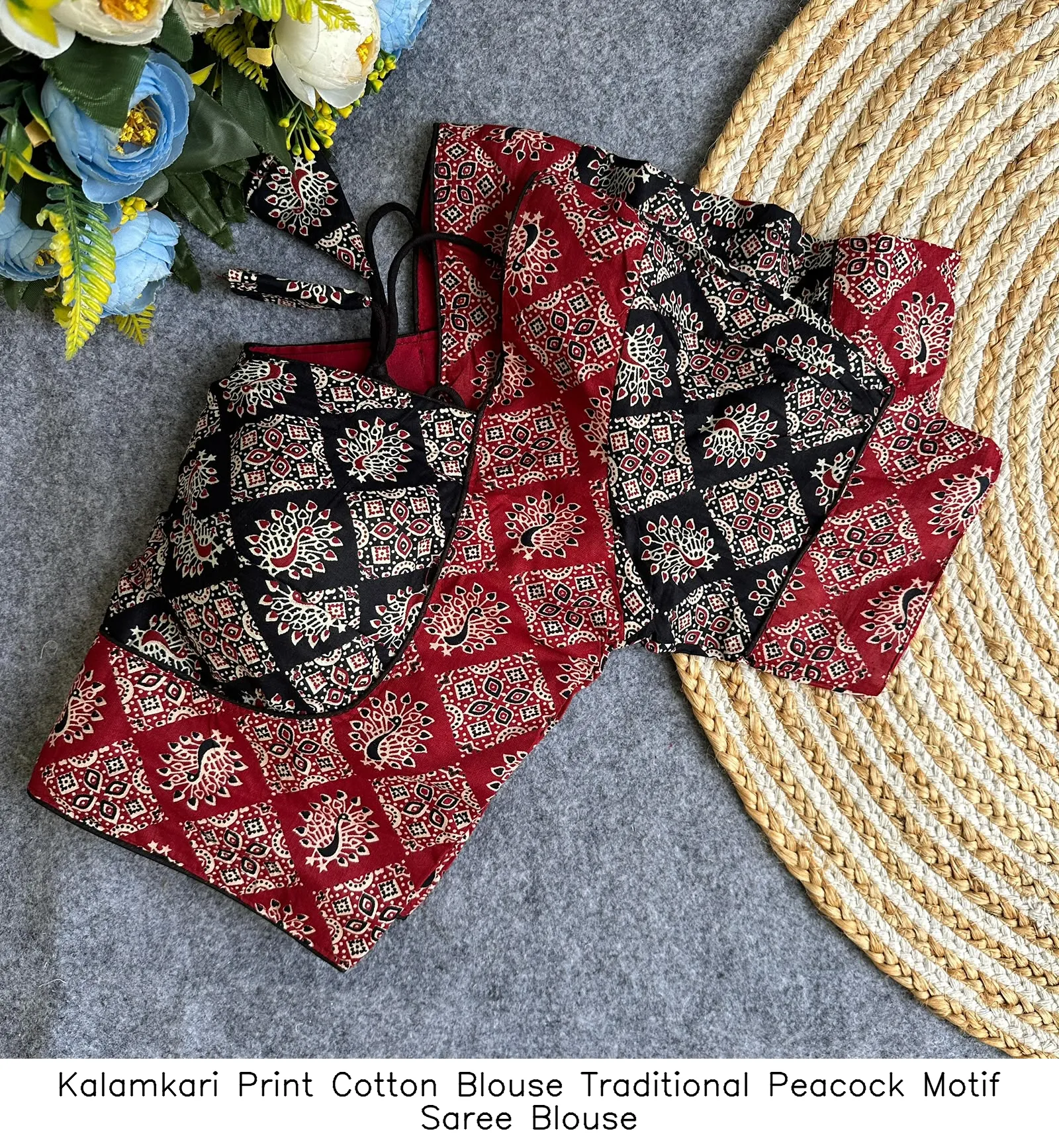 Kalamkari Print Cotton Blouse – Traditional Peacock Motif Saree Blouse 10