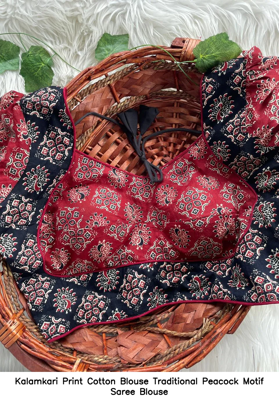 Kalamkari Print Cotton Blouse – Traditional Peacock Motif Saree Blouse 6