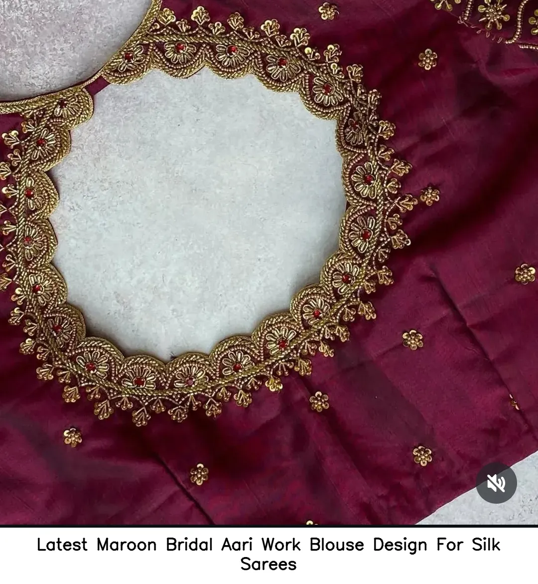 Latest Maroon Bridal Aari Work Blouse Design For Silk Sarees
