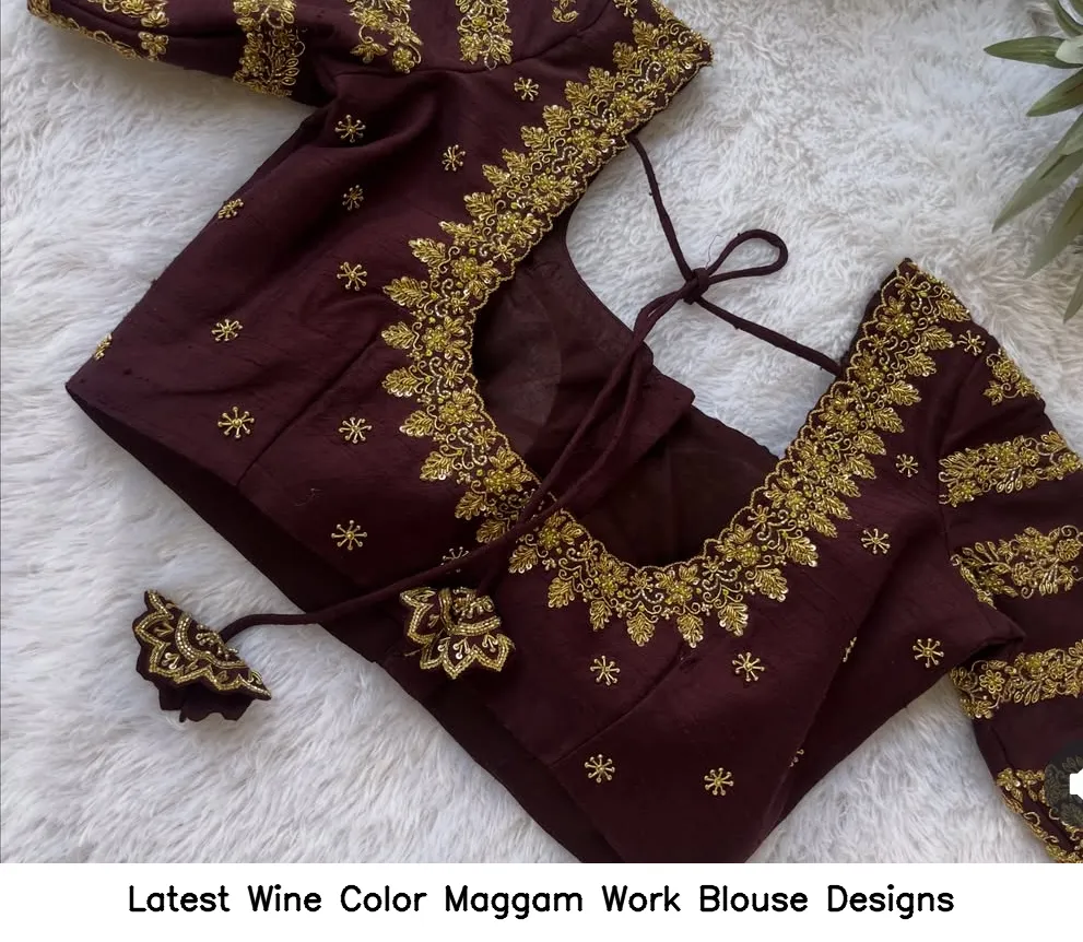 Latest Wine Color Maggam Work Blouse Designs