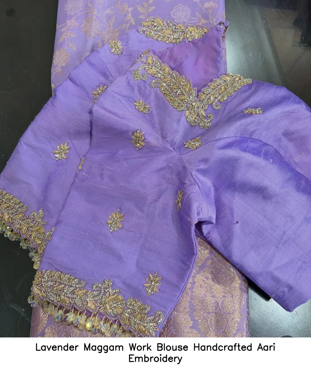 Lavender Maggam Work Blouse Handcrafted Aari Embroidery
