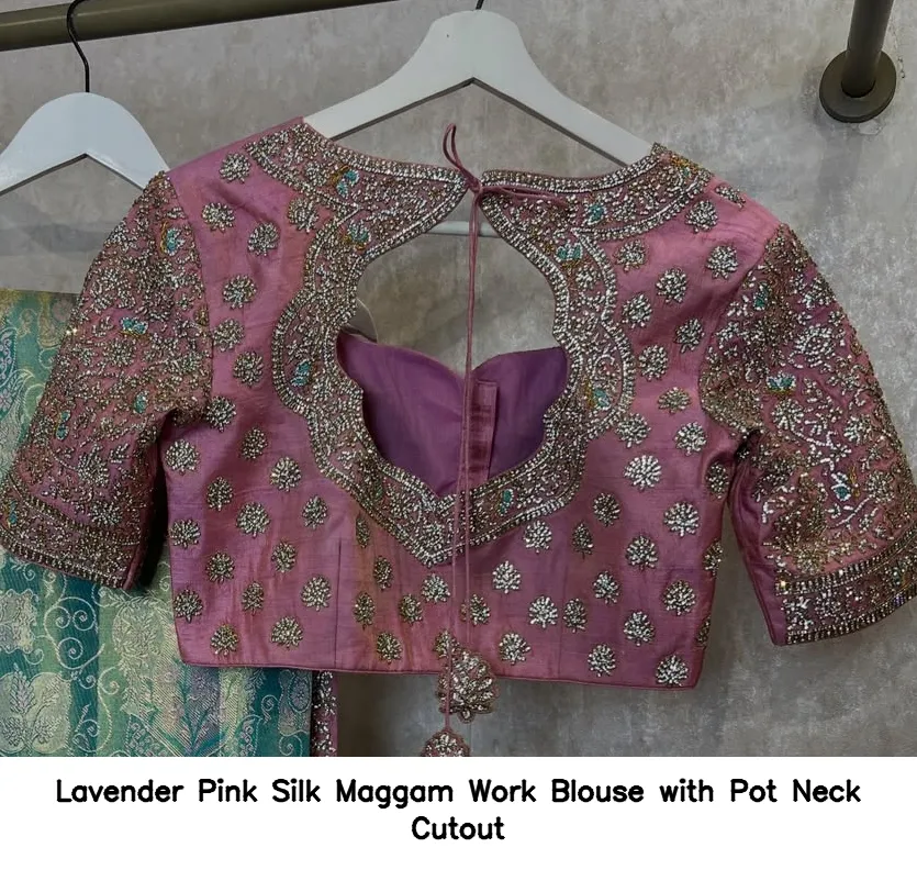 Lavender Pink Silk Maggam Work Blouse with Pot Neck Cutout