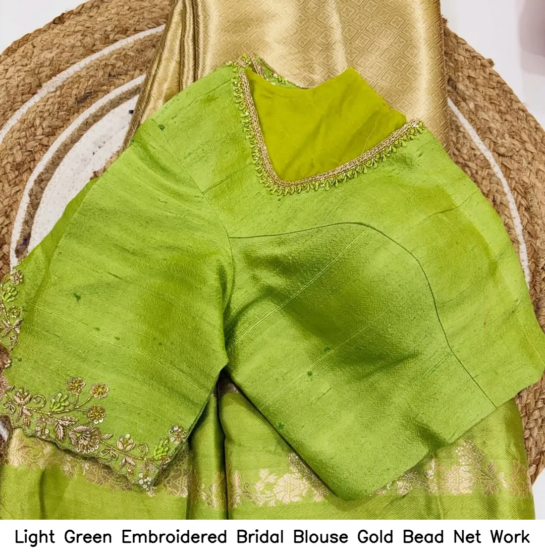 Light Green Embroidered Bridal Blouse – Gold Bead Net Work