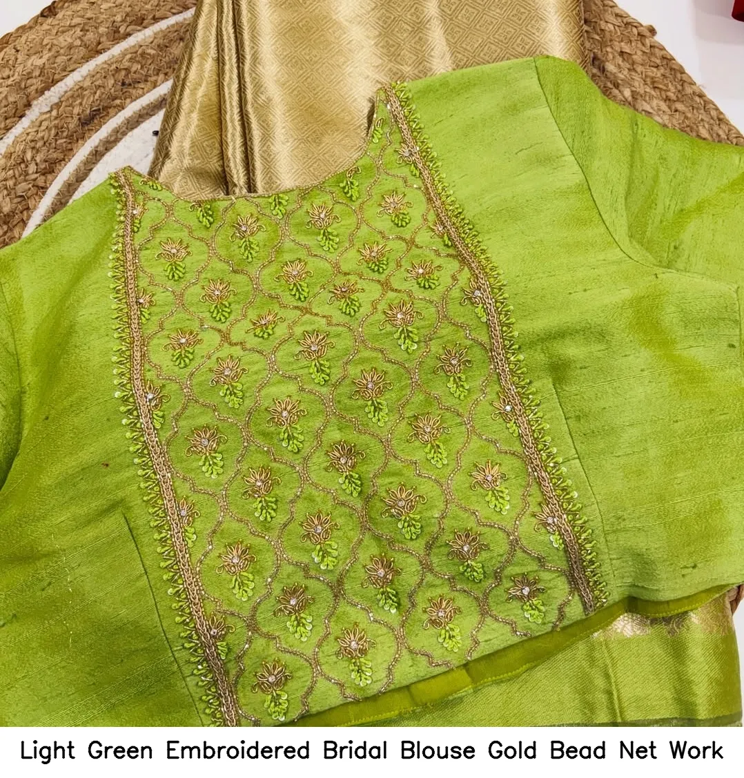 Light Green Embroidered Bridal Blouse – Gold Bead Net Work