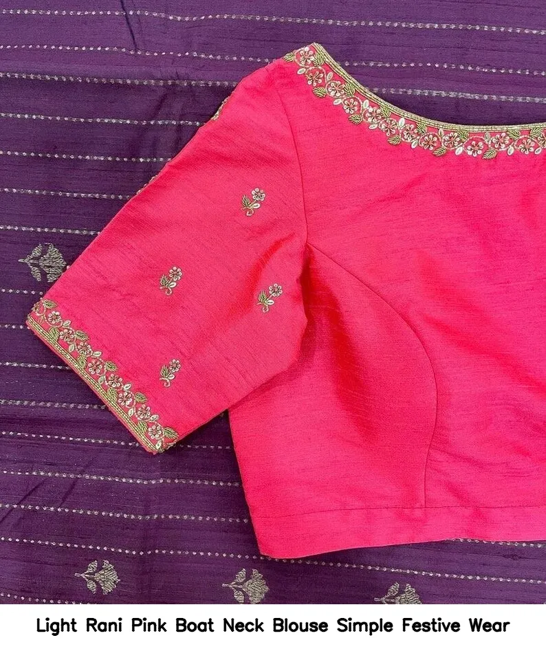 Light Rani Pink Boat Neck Blouse – Simple Festive Wear