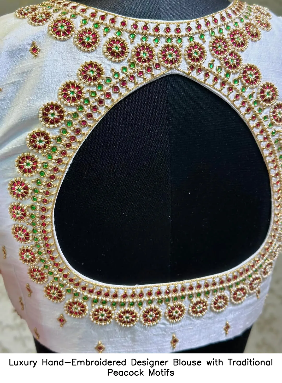 Luxury Hand-Embroidered Designer Blouse with Traditional Peacock Motifs