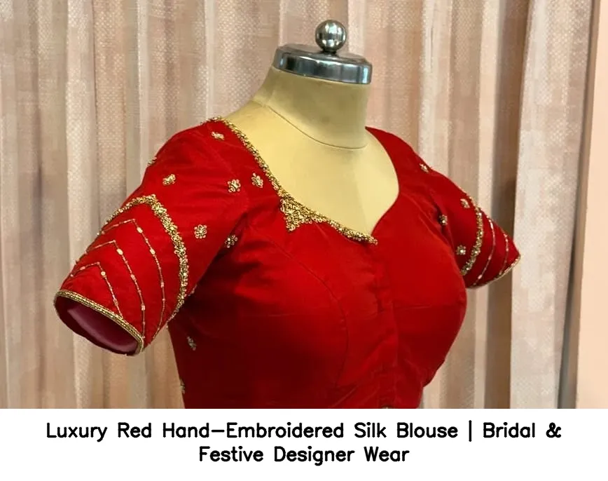 Luxury Red Hand-Embroidered Silk Blouse | Bridal & Festive Designer Wear
