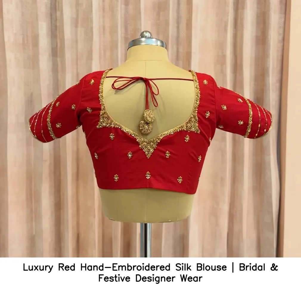 Luxury Red Hand-Embroidered Silk Blouse | Bridal & Festive Designer Wear 3
