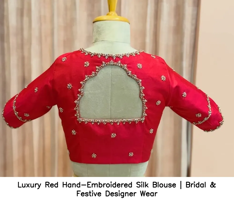Luxury Red Hand-Embroidered Silk Blouse | Bridal & Festive Designer Wear 4