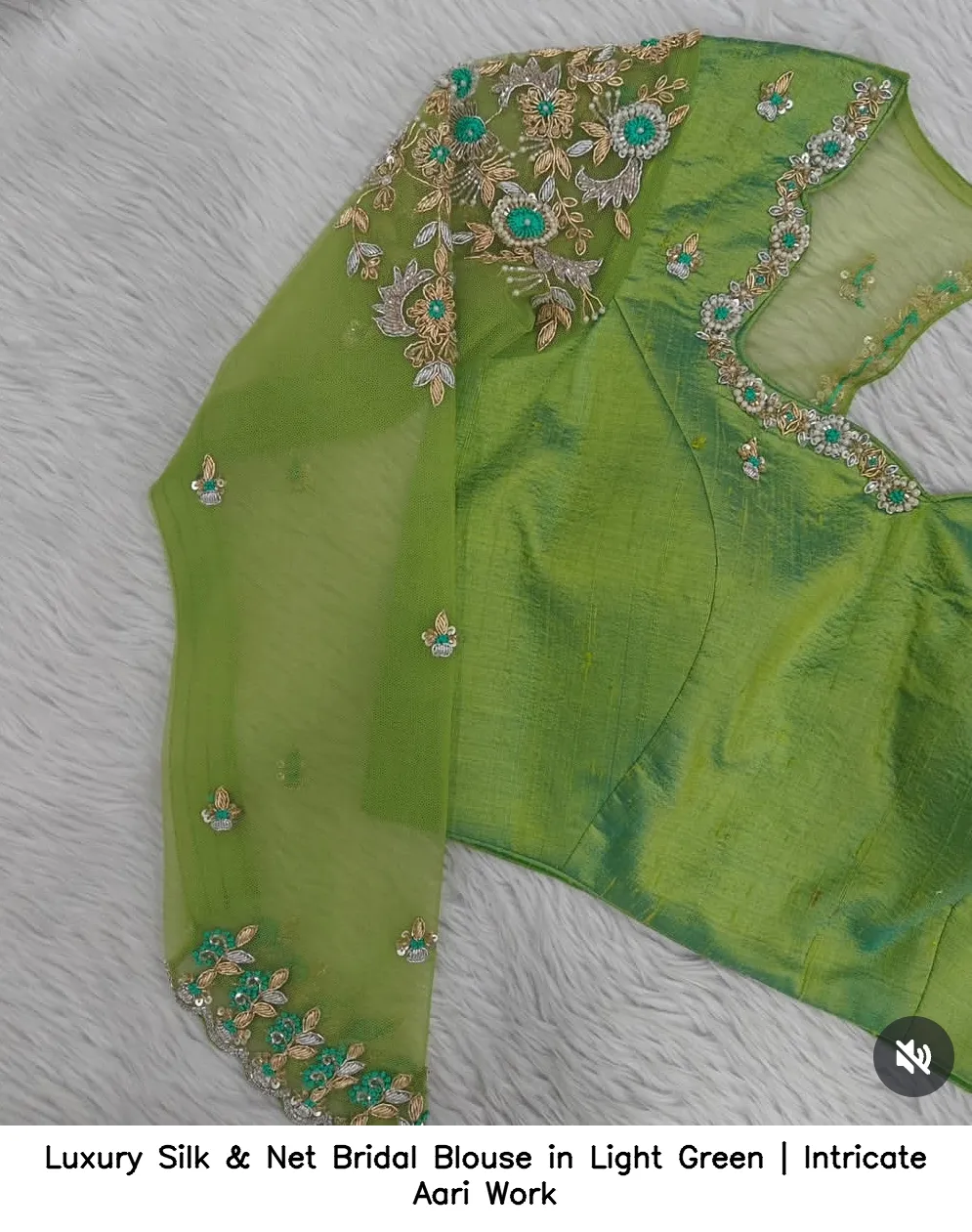 Luxury Silk & Net Bridal Blouse in Light Green | Intricate Aari Work