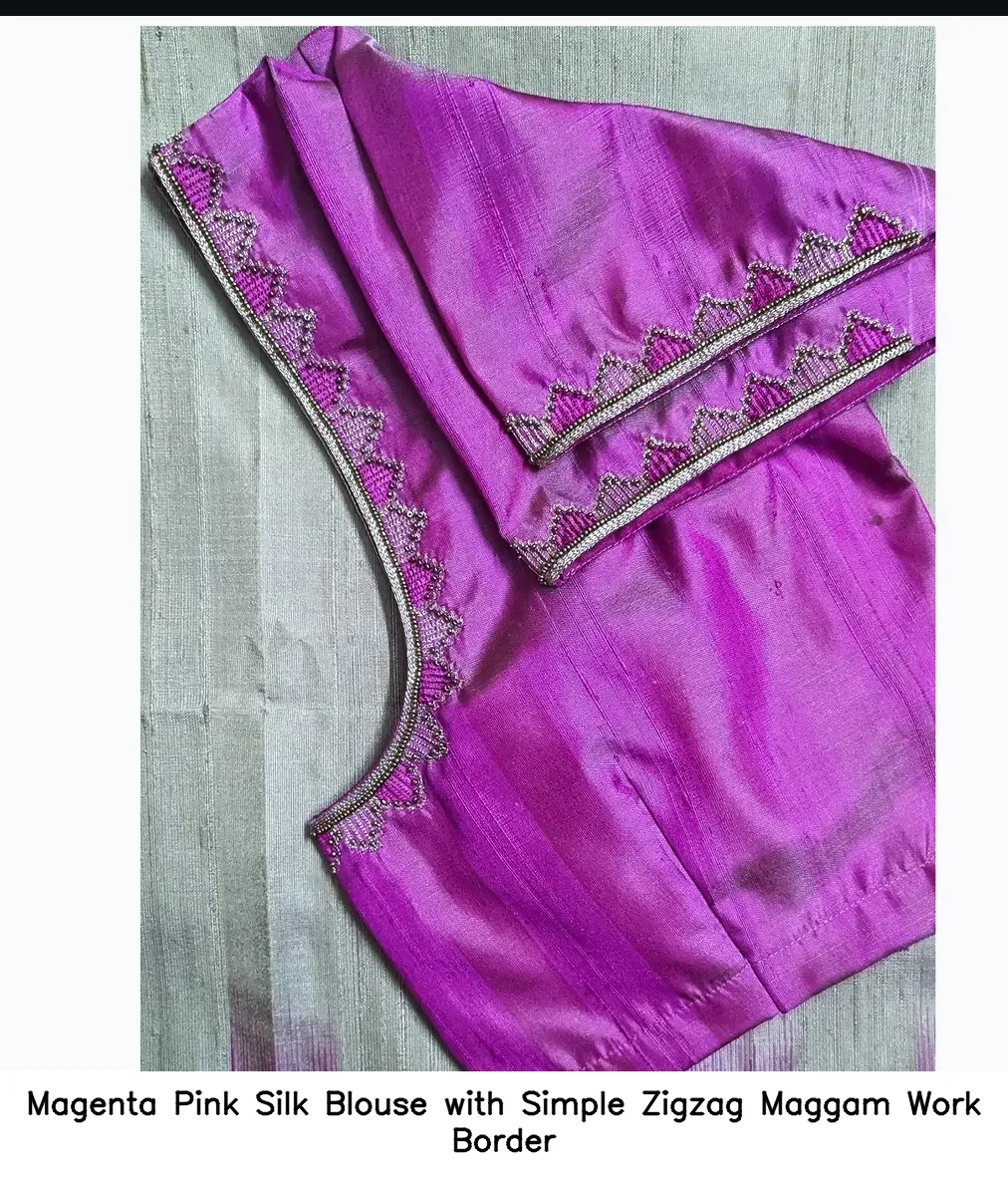 Magenta Pink Silk Blouse with Simple Zigzag Maggam Work Border