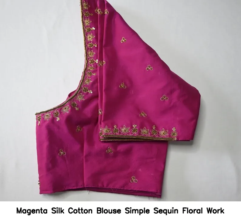 Magenta Silk Cotton Blouse – Simple Sequin Floral Work