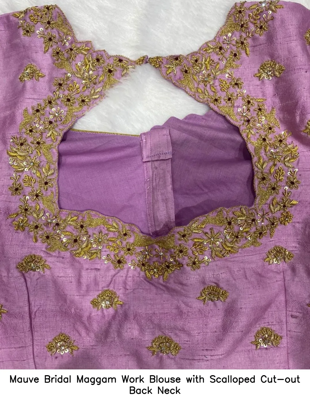 Mauve Bridal Maggam Work Blouse with Scalloped Cut-out Back Neck