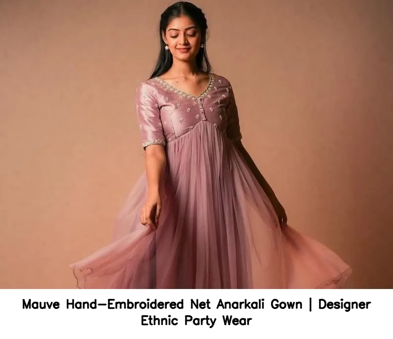 Mauve Hand-Embroidered Net Anarkali Gown | Designer Ethnic Party Wear 2