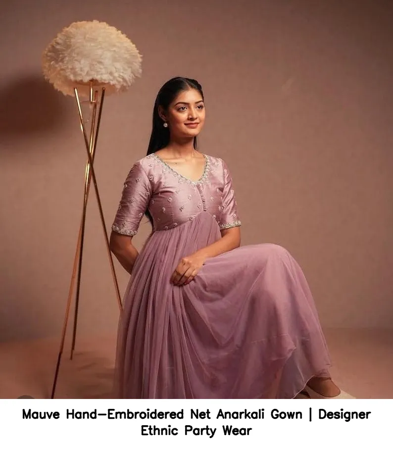 Mauve Hand-Embroidered Net Anarkali Gown | Designer Ethnic Party Wear 4