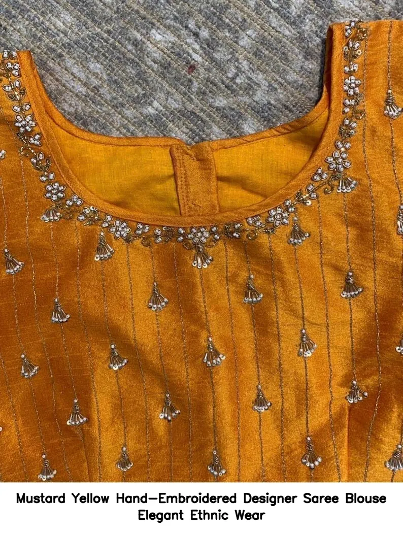 Mustard Yellow Hand-Embroidered Designer Saree Blouse – Elegant Ethnic Wear 4