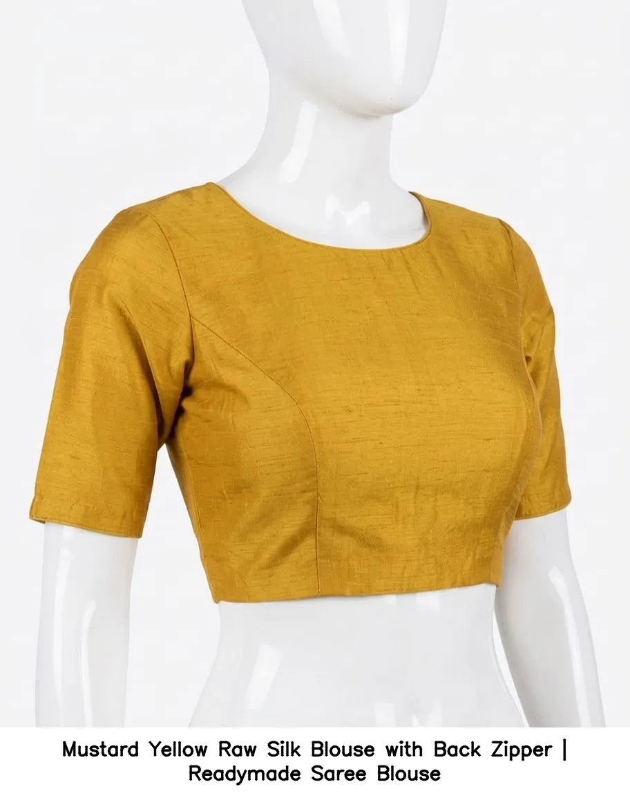 Mustard Yellow Raw Silk Blouse with Back Zipper | Readymade Saree Blouse