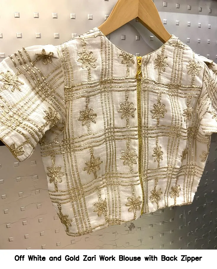 Off White and Gold Zari Work Blouse with Back Zipper