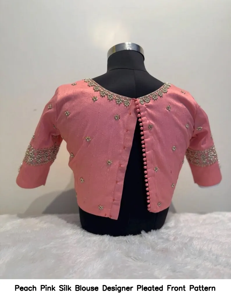 Peach Pink Silk Blouse – Designer Pleated Front Pattern