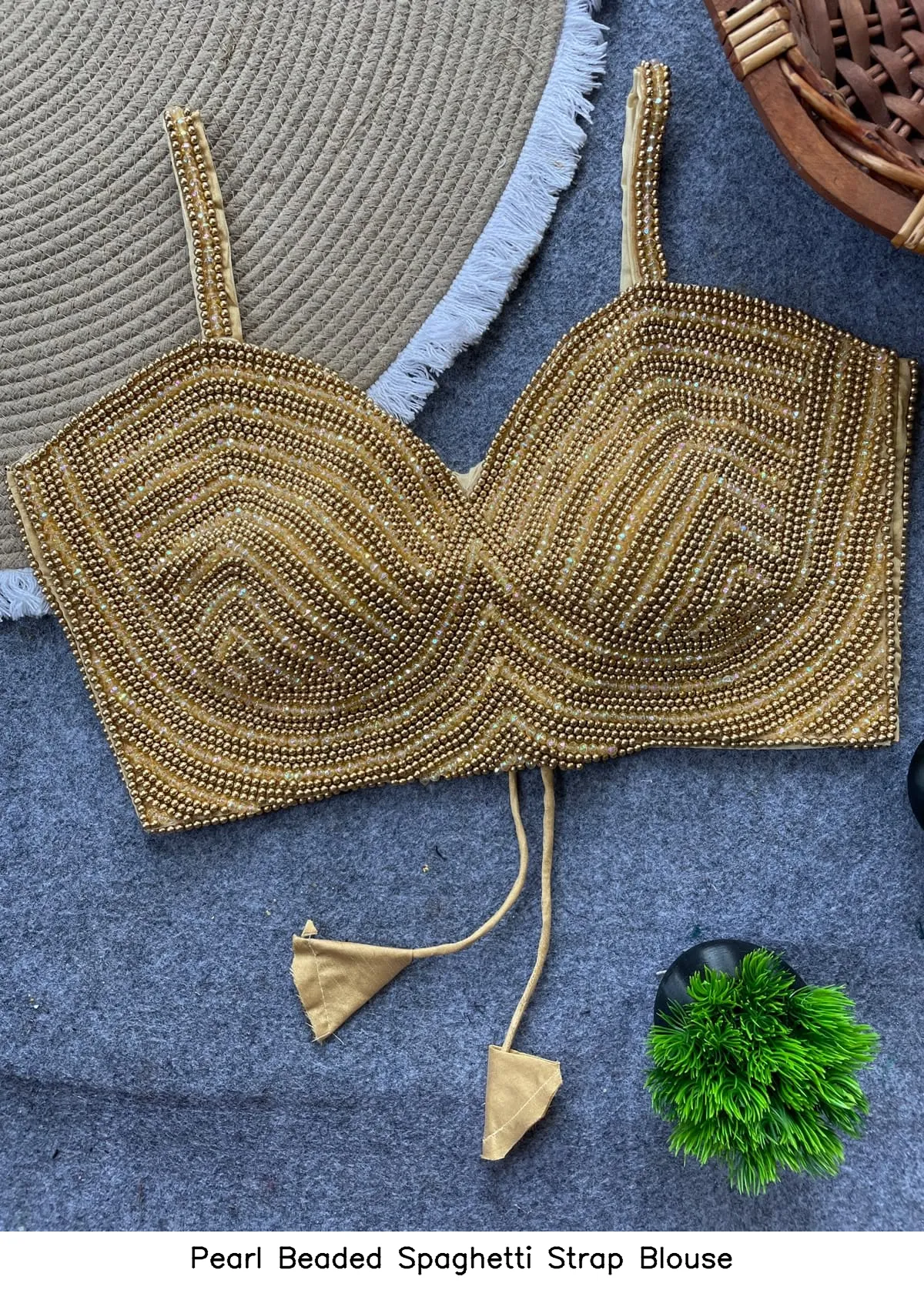 Pearl Beaded Spaghetti Strap Blouse