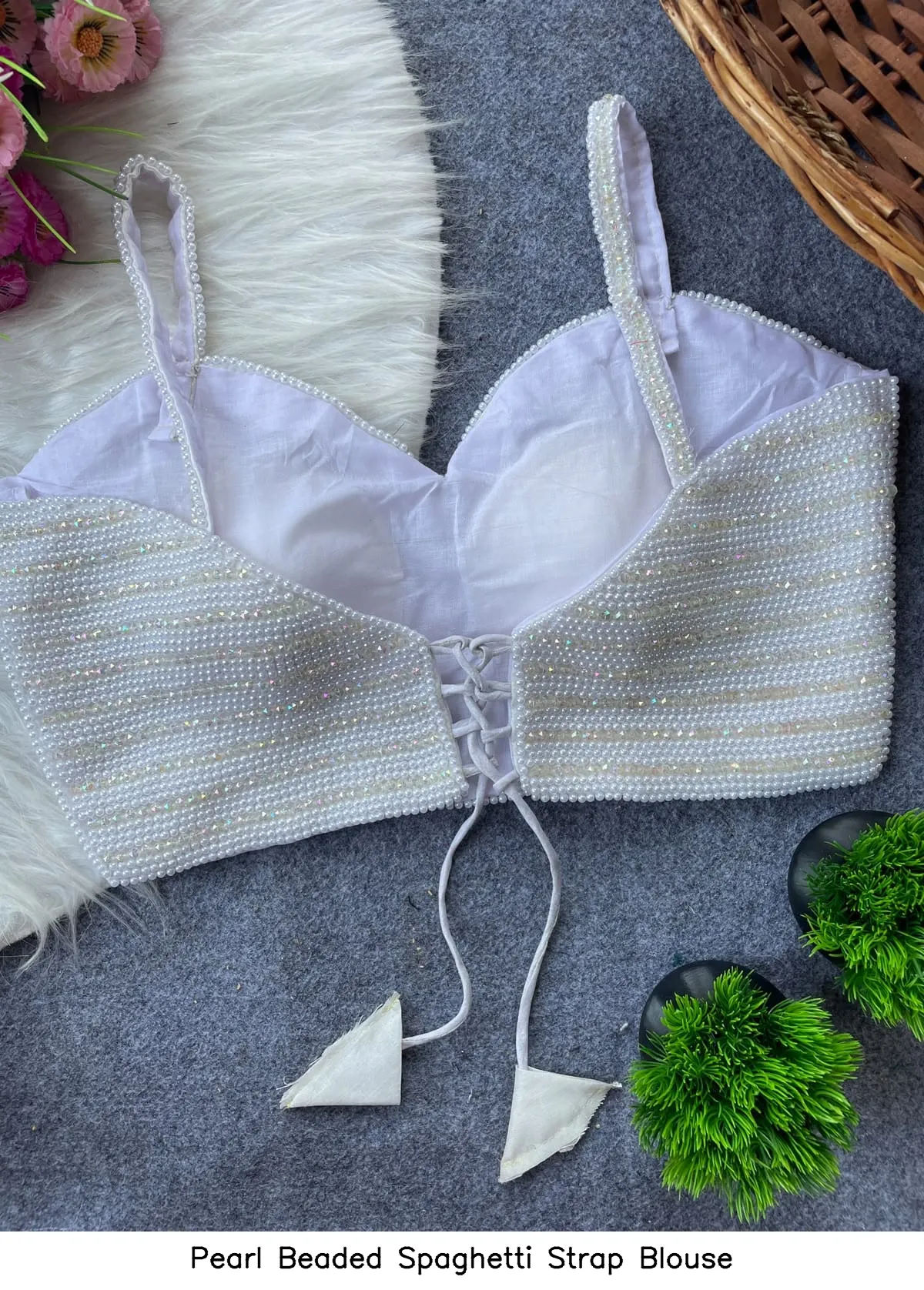 Pearl Beaded Spaghetti Strap Blouse 2